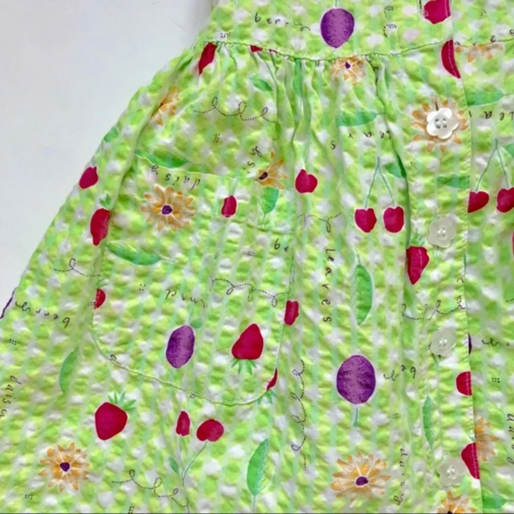 VTG Oshkosh green seersucker fruit dress EVC 3T